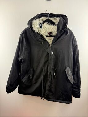 Oversized Faux Fur Lined Utility Military Parka Jacket Black Streetwear Men's